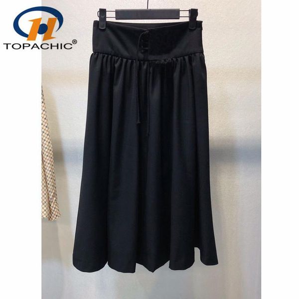 

1.18 early spring new fashion vintage high waist lace-up black midi skirts women