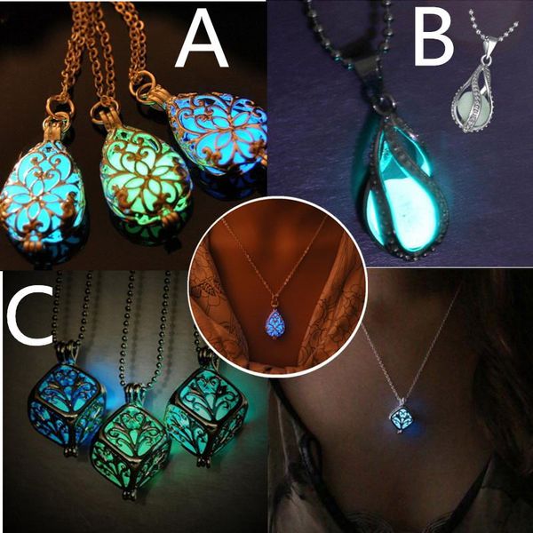 

pendant necklaces fashion luminous stone chain necklace fluorescent waterdrop teardrop natural crystal gem chains, Silver