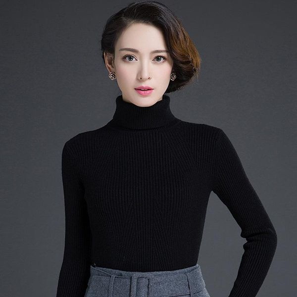 

women's sweaters pull maille femme slim short pure cardigan turtleneck sweater thickened inner cashmere bottoming shirt women autumn an, White;black