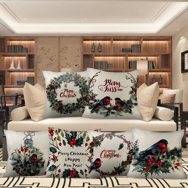 

cushion/decorative pillow fuwatacchi christmas cushion covers linen flower bird funda cojin sofa for home decoration wreath pillowcase