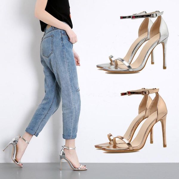 

sandals women shoes fine heel fashion silver high cool, Black