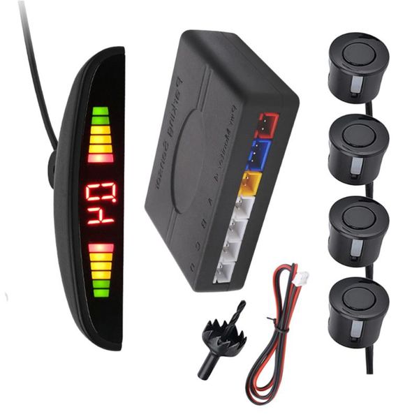 

car rear view cameras& parking sensors 1 set of reversing radar 4 probe led buzzing detector back up monitor for auto vehicle