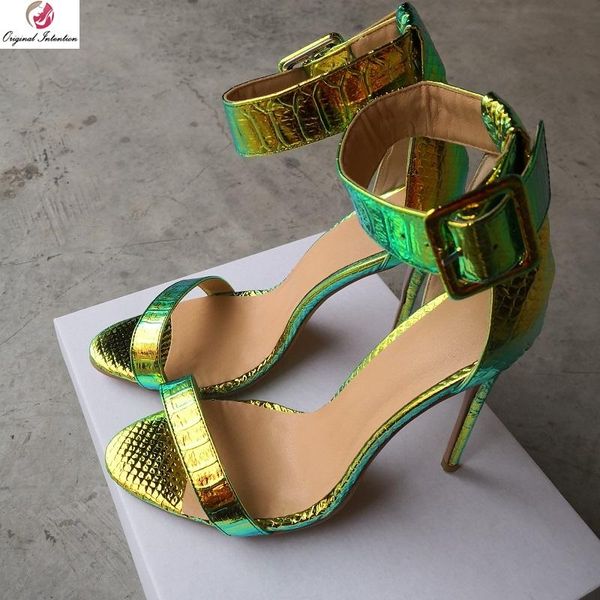 

dress shoes original intention stylish women sandals peep toe thin high heels green woman plus size 4-20, Black