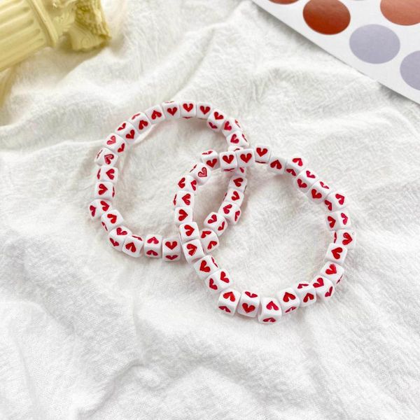

beaded, strands ins diy homemade love couple female sweet girl red heart bracelet for women, Black