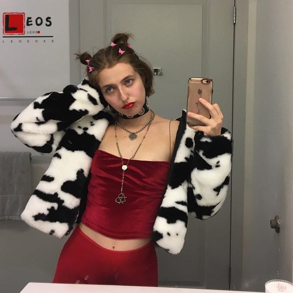 

coats for women jacket milk cow print streetwear turn-down long sleeve bomber zipper coat loose harajuku coat female, Black;brown