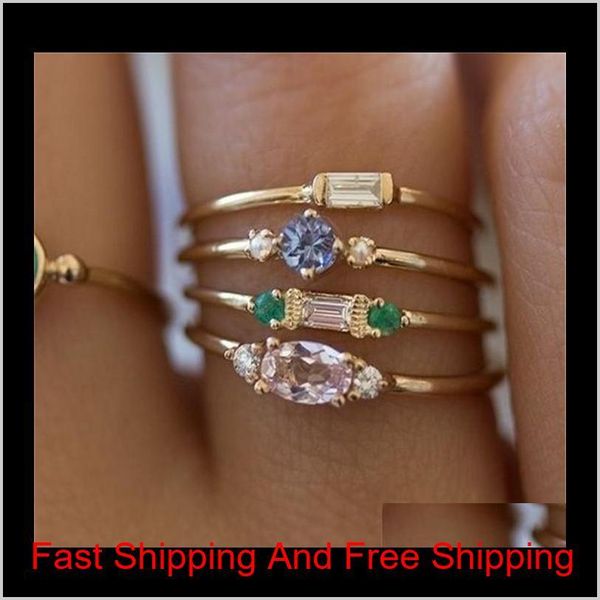 

4 pcs/set crystal zircon gold ring set 2019 vintage bohemian women engagement party ring set jewelry t095 4n1qr gzpvj, Golden;silver