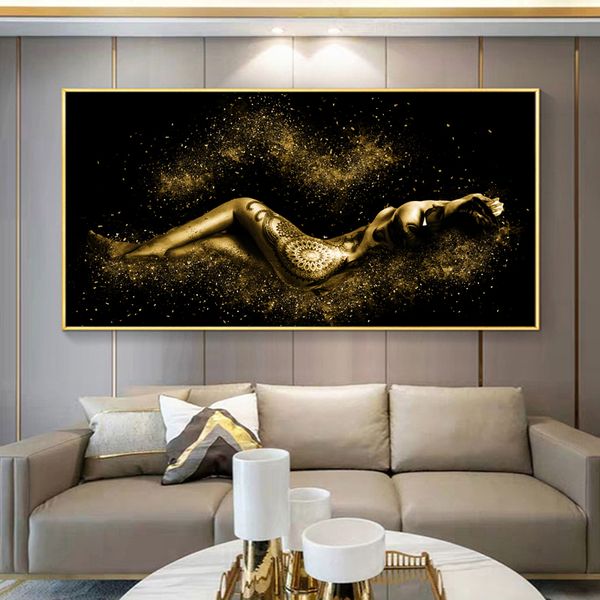 Abstrakte Sexy Gold Frau Körper Bilder Leinwand Malerei Wand Kunst Für Wohnzimmer Dekoration Poster Und Drucke
