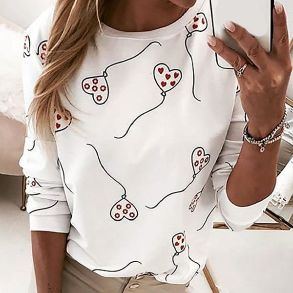 

women's t-shirt long sleeve heart women t shirt 2021 spring casual oversized striped tee streetwear fashion lady loose plus size, White