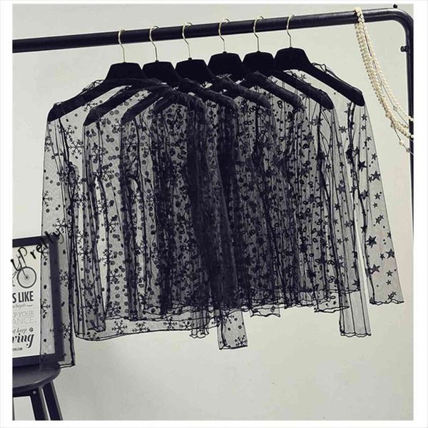 

mesh net see through women t shirt o neck long sleeve hollow transparent undershirt base femininas clubwear, White