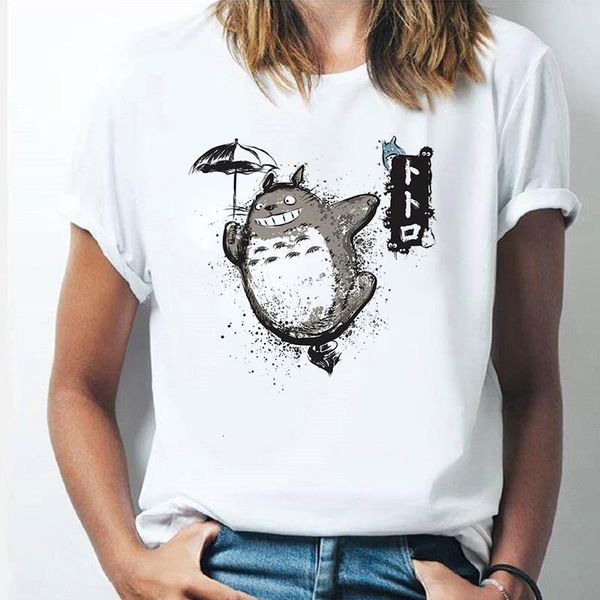 

flying totoro t shirt summer short sleeve girls t-shirts lovely kawaii japanese anime ghibli women clothes tee, White