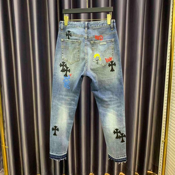 

ch brand crosin trend tide chromes ins quality brand hearts ch cross jeans men's spring and autumn new skinny slim elastic, Blue