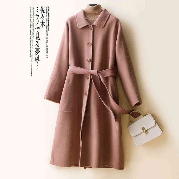 

women's wool & blends autumn winter ladies overcoat women 100% merino thick warm cardigan sleeve the fashion long jacket coats wi17, Black