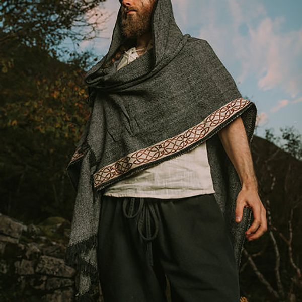 

2021 new hoodie mid length pullover cape casual coat for men, Gray;blue