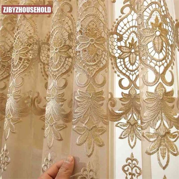 Europeu real luxo bege cortina de tule para a cortina de janela do quarto para sala de estar elegante cortinas decoração home europeia 362 # 4 210913