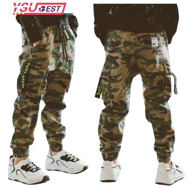 Boys Camouflage Joggers повседневная грузовые брюки для мальчиков для мальчиков дети хлопчатобумажные брюки одежду подростки мальчики Joggers одежда 3-14 лет 210306