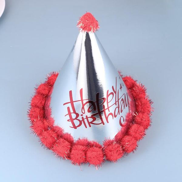 

party hats 5pcs red cone shape pompon shiny paper birthday letter printing design hat decorations