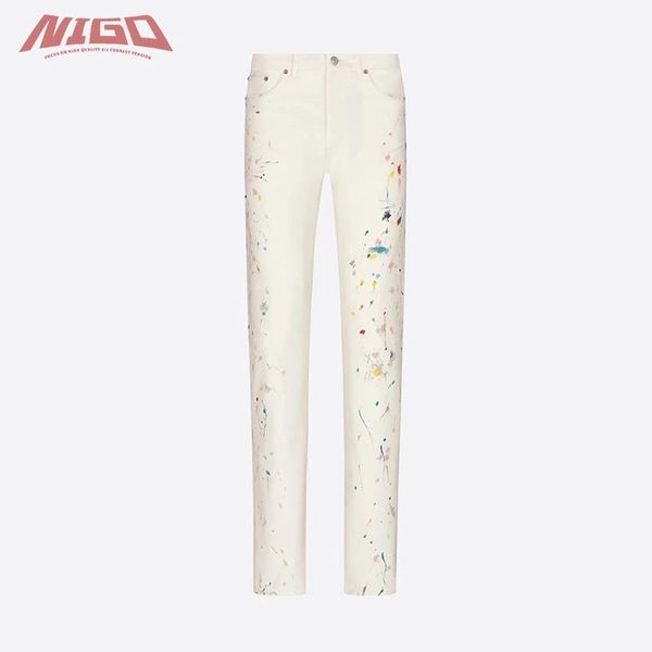 

men's t-shirts nigo dr 21ss painting denim trousers pants code@d51, White;black
