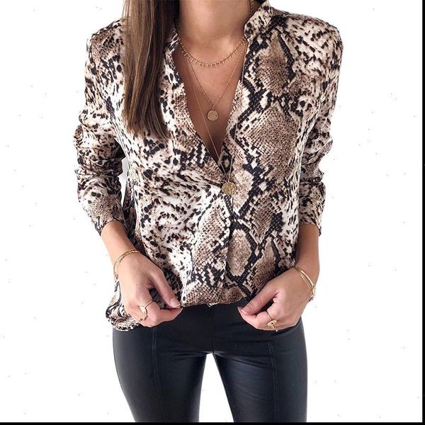 

snake skin print silk blouse women shirts long sleeve female tunic 2021 vintage fall casual satin blouses snakeskin, White