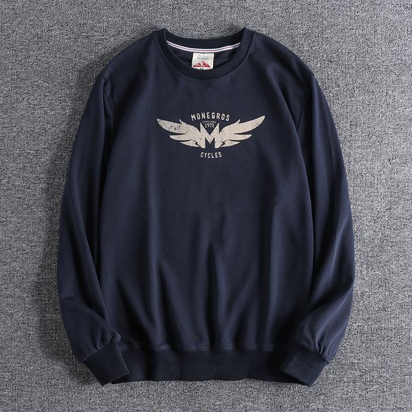 

2021 new arrival euramerican wing print versatile comfortable crew neck hoodies men's long sleeve wear 0657 0in4, Black