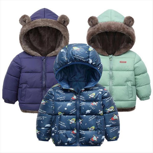 

winter kids jackets for baby boys thick coats girls warm hooded velvet jacket children outerwear 1 6 years toddler girl, Blue;gray