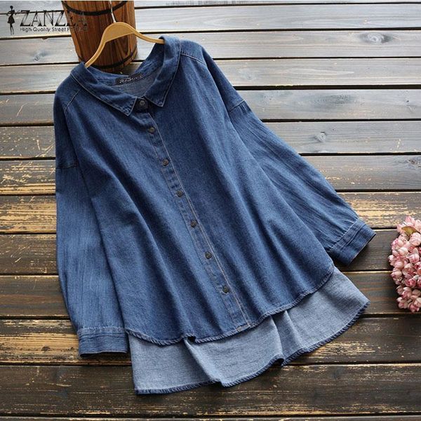 

zanzea women denim shirts long sleeve casual irregular hem blouses office lady work long sleeve blusas laple solid tunic mujer, White