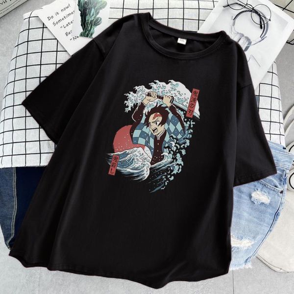 

women's t-shirt demons slayer ukiyo e womens fashion ins 2021 t shirts harajuku loose o-neck base tee shirt summer, White