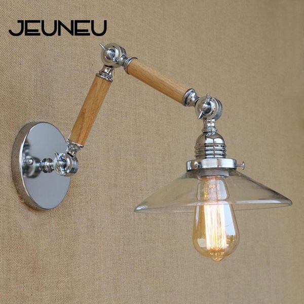 

vintage modern wall lamp e27 led adjustable swing arm wood glass/white light decorative for workroom bedroom living room bar