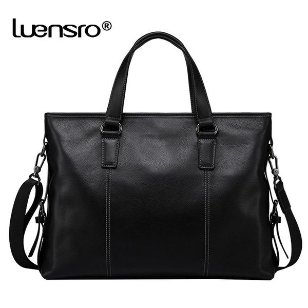 

briefcases briefcase men genuine leather handbag male shoulder totes bag casual natural cowskin business black laptop