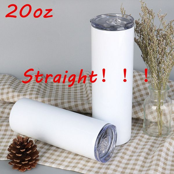 

us stock 20oz straight sublimation tumbler set stainless steel insulated travel office tumbler with closed lid metal straw slim water cup bi