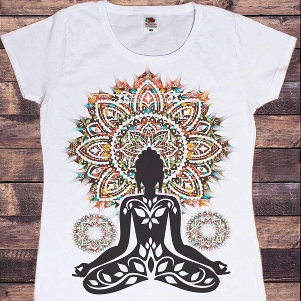 

zen hobo boho paix t-shirt women buddha chakra meditation print simple short-sleeve ladies tee t shirt femme summer tshirt, White