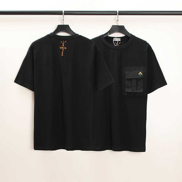 

travis scott jack cactus embroidered mini label pocket lovers fog short sleeve t-shirtgm5s, White;black