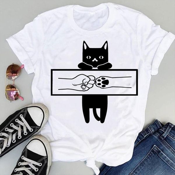 

clothing cartoon cat friends womens t shirts casual fashion print graphic summer short sleeve female clothes tees shirt, White