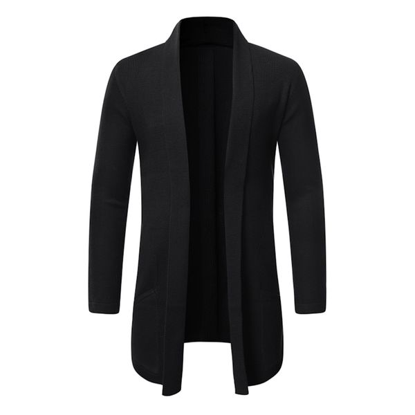 

men long knit sweater jackets solid color sweatercoat autumn knitted sweater men 210813, White;black