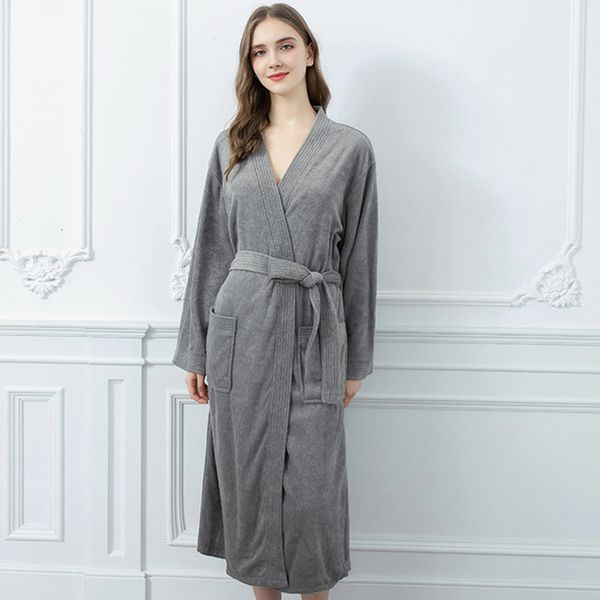 

2021 new fall long winter robe with female wide stripes pockets solid sleepwear cleavage in v thicken casual kimono ladies 1sso, White