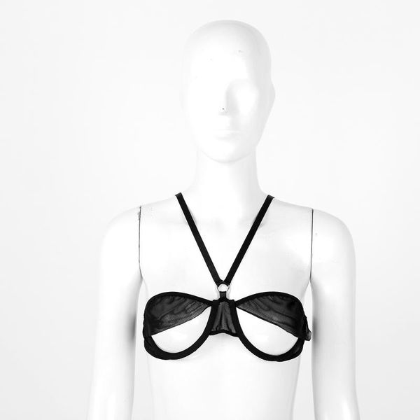 

bras womens hollow out underwired bra underwear adjustable spaghetti straps see-through mesh trim brassiere, Red;black