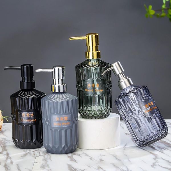 

liquid soap dispenser glass lotion bottle manual press fillable shower gel shampoo container bottles for bathroom kitchen