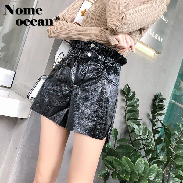 

women's shorts patent leather high waist women side pockets elastic faux pu of girls 2021 autumn wide leg m18101402, White;black