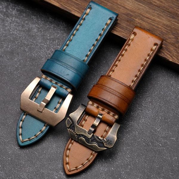 

watch bands handmade leather watchband 20 22 24 26mm rubbed soft layer strap suitable for pam111 441 thick men's bracelet, Black;brown