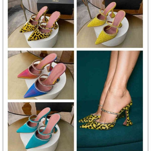 

sandals spring/summer pointed to toe high-heeled sandals with rhinestones and leopard baotou women's slippers 3blj, Black