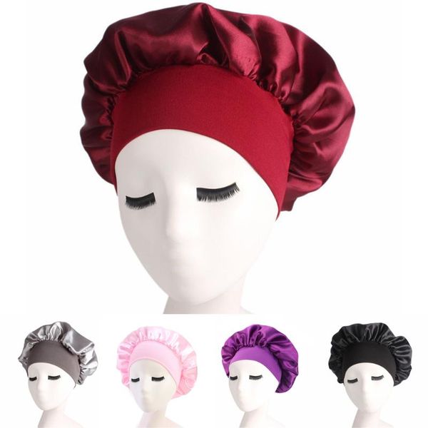 

shower caps women nightcap ly satin solid sleeping hat wide elastic band hair care bonnet color cap dome sleep