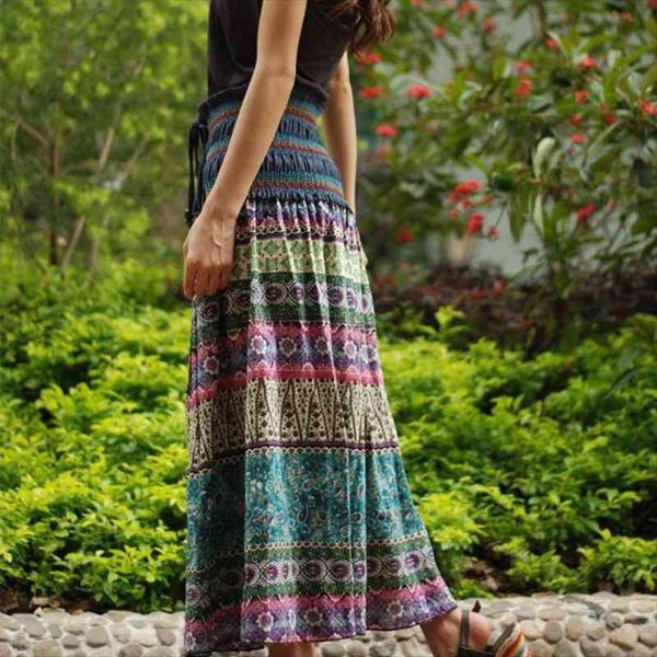

boho floral a-line womens maxi skirt elastic high waist sashes vintage pleated womens skirts summer fashion clothes female, Black