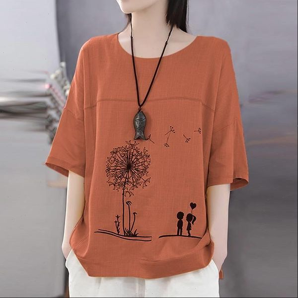

zanzea autumn women o neck 3 4 sleeve printed blouse cotton linen shirt female casual cartoon tunic chemise loose blusas, White