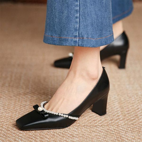 

dress shoes spring autumn women string bead high heels office lady pearls pumps black white wedding bridal 9013n