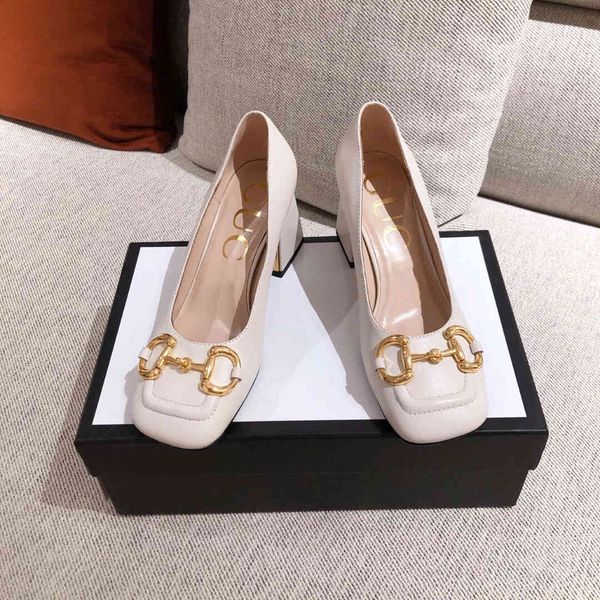 

horse title buckle single shoes women's spring new square head thick heels mary small leather outlets, Black