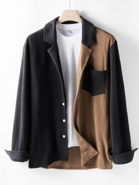 

men two tone button through shirt q2mc#, White;black