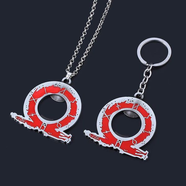 

pendant necklaces gow god of war model bottle opener necklace metal red logo chain man cosplay jewelry gift, Silver