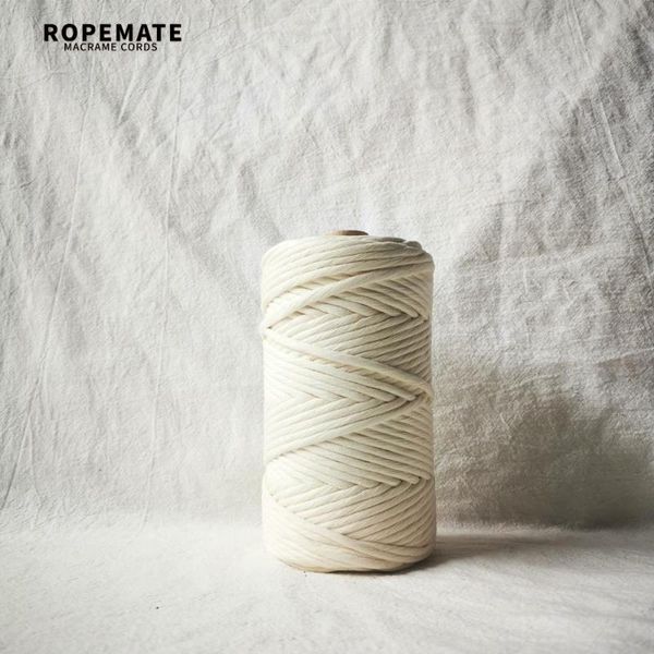 

yarn ropemate premium soft cotton cord 5mm 100m - 1 single strand natural color for craft diy home decor, Black;white