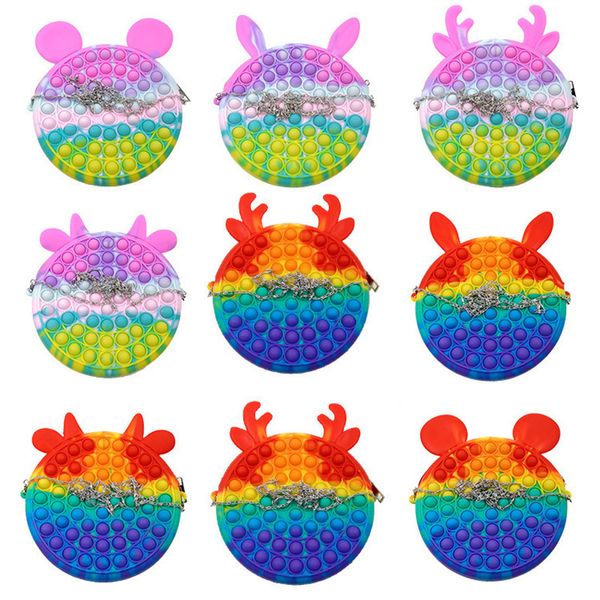 Bubble Fidget Toys Moda Portamonete Borsa Macarons colore Cartoon Cervo Coniglio Dito Vita in silicone Mix casuale inviato