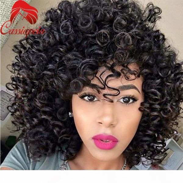 

unprocessed brazilian human hair wig short kinky curly full lace wig glueless lace front wig part 130density with baby hair, Black;brown