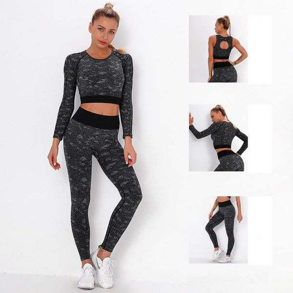 

knitting workout set women gym clothing for seamless fitness suit long sleeve training jogging two pieces clothes sports womens, White;red
